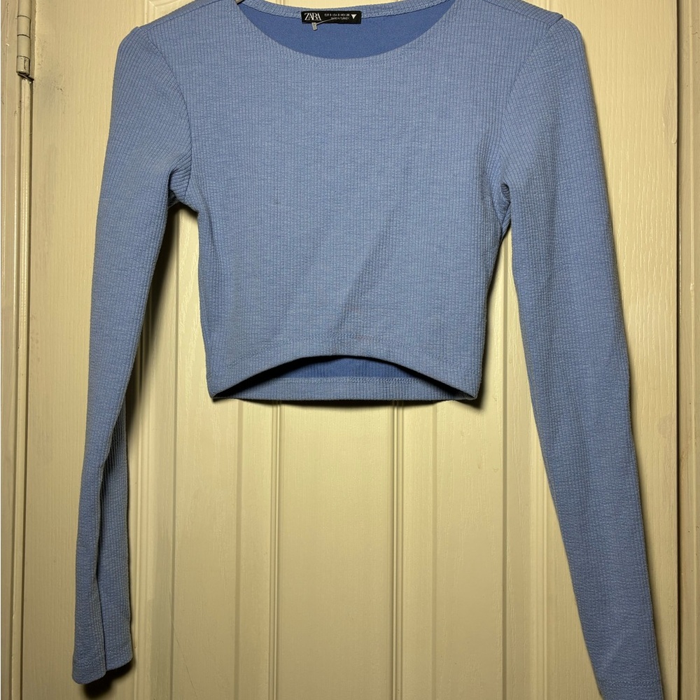 Zara Sky Blue Long Sleeve Crop Top